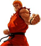  blue_eyes clenched_hands dougi fighting_stance male_focus muscle official_art ogura_eisuke orange_hair ryou_sakazaki sleeveless solo the_king_of_fighters the_king_of_fighters_xii wristband 