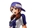  ai_(snk) baseball_cap baseball_uniform brown_hair hat neo_geo_battle_coliseum neo_geo_pocket_color official_art ogura_eisuke open_mouth purple_eyes short_twintails smile snk solo sportswear twintails white_background 