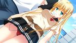  1girl blonde_hair discreet_vibrator game_cg green_eyes kagami_inori narumi_suzune panties tojita_sekai_no_tori_colony twintails underwear vibrator 