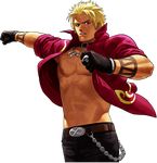  abs belt black_gloves blonde_hair collar ear_piercing gloves jewelry male_focus muscle necklace official_art ogura_eisuke open_clothes open_shirt pectorals piercing popped_collar shen_woo shirt solo tan tattoo the_king_of_fighters the_king_of_fighters_xii 