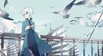  bad_id bad_pixiv_id bird blue_eyes cloud fence flock hair_ornament hairclip mouseqi paper seagull ship short_hair sky solo vocaloid vocanese watercraft white_hair yanhe 