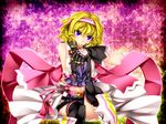  adapted_costume alice_margatroid bare_shoulders blonde_hair blue_eyes gloves hairband highres kazetto mouth_hold short_hair sleeveless solo touhou 