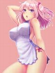  :o arm_behind_back arm_behind_head arm_up bare_shoulders breasts china_dress chinese_clothes covered_nipples cowboy_shot dress hair_ribbon junrei_(nyorori) large_breasts looking_at_viewer nyorori_(tatsutaage) original panties pink_background pink_hair purple_eyes ribbon side-tie_panties side_ponytail sideboob simple_background solo underwear 