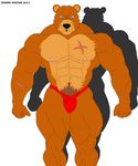  abs anthro bear biceps big_muscles black_nose blue_eyes bodybuilder brown_fur bulge clothing fangs fur looking_at_viewer male mammal maxime-jeanne muscles nipples pecs pose pubes scar solo standing teeth tomoaki_iruma topless underwear 