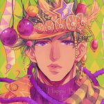  ametabon bola_(weapon) earrings fabulous green_hair happy_birthday hat headdress hermit_purple jewelry jojo_no_kimyou_na_bouken joseph_joestar_(young) lips male_focus parted_lips purple_eyes solo stand_(jojo) 