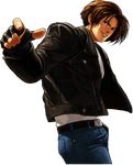  brown_eyes brown_hair denim fingerless_gloves gloves jacket jeans kusanagi_kyou leather leather_jacket male_focus official_art ogura_eisuke pants solo the_king_of_fighters the_king_of_fighters_xii 