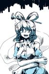  blue_eyes crazy_eyes hair_ornament hair_stick kaku_seiga monochrome moryu open_collar shawl solo touhou 