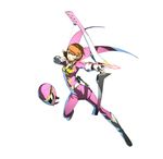  boots bow_(weapon) brown_eyes brown_hair earrings full_body gloves jewelry miniskirt official_art pantyhose persona persona_3 persona_4:_the_ultimate_in_mayonaka_arena persona_4:_the_ultimax_ultra_suplex_hold pink_legwear pink_skirt sentai short_hair simple_background skirt soejima_shigenori solo takeba_yukari weapon white_background white_gloves 