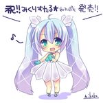  ahoge artist_name blue_hair chibi gloves green_eyes hand_on_own_chest hatsune_miku long_hair mikoko_(mg2) musical_note open_mouth skirt solo twintails very_long_hair vocaloid white_background 