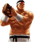  abs closed_eyes daimon_gorou eyebrows geta headband male_focus muscle official_art ogura_eisuke shirtless shoes_removed solo the_king_of_fighters the_king_of_fighters_xii thick_eyebrows wristband 