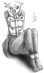  anthro anthrofied avian black_and_white bound butt dakuroihoshi female friendship_is_magic gag gilda_(mlp) greyscale gryphon invalid_tag monochrome my_little_pony plain_background sitting solo straitjacket white_background wings 