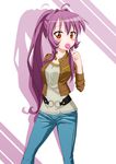  candy casual food highres lollipop long_hair ponytail purple_hair red_eyes solo sugiura_ayano tatsuya_(guild_plus) yuru_yuri 