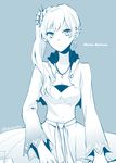  artist_name character_name dress jewelry long_hair monochrome necklace ponytail rwby scar shinoasa solo weiss_schnee 