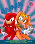  anthro big_breasts blue_eyes breasts comic cover_page duo echidna english_text erect_nipples female gaming hair knuckles_the_echidna male nipples orange_hair purple_eyes raianonzika red_hair sega sonic_(series) text tikal_the_echidna 