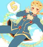  alice-whiteberry bad_id bad_pixiv_id blonde_hair braid bug countdown giorno_giovanna insect jojo_no_kimyou_na_bouken ladybug male_focus number purple_eyes solo spoken_number 