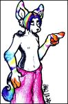  canine hair jackal mammal multi-colored_hair rainbow_hair solo tawnihoula topless 