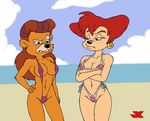  areola beach bear bikini breasts camel_toe crossover disney duo female goof_troop jk jkcomicz mammal navel nipple_bulge peg_pete rebecca_cunningham seaside sling_bikini swimsuit talespin 