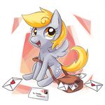  bag blonde_hair cute cutie_mark derpy_hooves_(mlp) english_text equine female feral friendship_is_magic fur hair horse letter letters long_hair mammal my_little_pony open_mouth pegasus pony sitting smile solo space-kid stamp text tongue wings yellow_eyes 