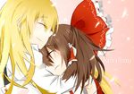  bad_id bad_pixiv_id blonde_hair bow brown_eyes closed_eyes hakurei_reimu hug katori_(quietude) long_hair multiple_girls older rumia short_hair smile touhou 