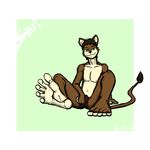  beige_fur brown_fur brown_hair feline foot_focus freckles fur green_eyes hair hindpaw human_feet invalid_tag lion mammal paws piercing plantigrade shui shuigetsu smile soles solo tan_fur toes underwear 