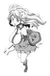  :p boots detached_sleeves dress gohei greyscale hair_ornament hair_tubes hat holding kochiya_sanae long_hair looking_at_viewer monochrome smile snake_hair_ornament solo standing tongue tongue_out touhou uni_mate 