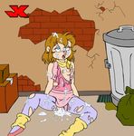  after_sex blue_eyes breasts brittany_miller brown_hair chipettes chipmunk clothing cum cum_everywhere dazed female hair jk mammal messy nipples rodent sitting solo torn_clothing trash_can 