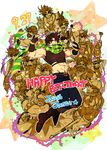  alternate_costume birthday boots brown_hair character_name dress fingerless_gloves gloves green_eyes gun happy_birthday hat headband hermit_purple highres jojo_no_kimyou_na_bouken joseph_joestar_(young) mask midriff multiple_boys multiple_persona plant prosthesis prosthetic_arm sakaikurinea scarf stand_(jojo) submachine_gun thompson_submachine_gun v vines weapon 