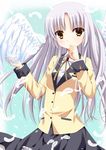  angel_beats! angel_wings bad_id bad_pixiv_id blazer highres jacket long_hair school_uniform shisui_(kachoufuugetsu) silver_hair tenshi_(angel_beats!) wings yellow_eyes 