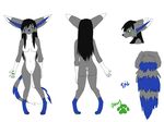  black_hair blue_fur breasts female fluffy_tail fur fursona grey_fur hair heterochromia hybrid long_hair model_sheet nude radioactive sayo solo white_fur 