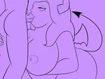  big_butt breasts butt chubby demon duo female line_art male monochrome overweight plain_background purple_background raichu8 straight succubus tongue wings 