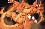  abs anthro biceps big_muscles blue_eyes charizard claws dragon fangs fire male mega_charizard mega_charizard_y mega_evolution muscles nintendo no_genitals open_mouth orange_skin pecs plain_background pok&#233;mon pok&eacute;mon pose reptile scales scalie smile solo spread_legs spreading standing teeth toe_claws tongue video_games waddledox wings 