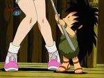  animated animated_gif brown_hair dr._slump fork hotpants pink_shirt pink_shoes poking yamabuki_midori 