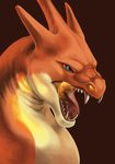  2013 anthro blue_eyes charizard dragon fangs fire male mega_charizard mega_evolution nintendo open_mouth orange_skin plain_background pok&eacute;mon pose reptile scalie silverbirch solo teeth video_games 