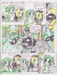  black_hair blood blue_hair bow_tie brown_eyes brown_hair bushes chaostone clothing comic crying cutie_mark dialog english_text equine eyes_closed female feral fight forest friendship_is_magic frown fur green_eyes green_fur grey_fur group hair horn horse long_hair looking_at_viewer male mammal my_little_pony octavia_(mlp) one_eye_closed open_mouth outside pony punch purple_eyes sky smile tears teeth text tongue tree weapon wings yellow_fur 