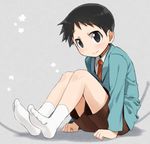  1boy agemono black_hair blush brown_eyes child fullmetal_alchemist male male_focus necktie selim_bradley shorts sitting smile socks solo sweater 