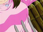  animated animated_gif brown_hair dr._slump fork hotpants pink_shirt pink_shoes poking yamabuki_midori 