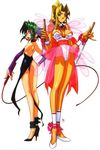  2girls 90s age_difference bare_back bare_shoulders battle_arena_toshinden breasts cleavage cosplay dress ellis_(battle_arena_toshinden) ellis_(toushinden) game high_heels knife kotobuki_tsukasa leotard multiple_girls official_art size_difference sofia sofia_(battle_arena_toshinden) takara tamsoft toushinden whip 
