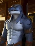  abs amazing anthro bangaa biceps big_muscles blue_fur detailed final_fantasy fur garter hairless helmet loculi looking_at_viewer male mercenary metal muscles naughty_face navel pecs pose realistic reptile ring room rope scalie sharp_teeth slit_pupils solo standing straps sword tattoo teeth thrakos topless video_games weapon wood yellow_eyes 