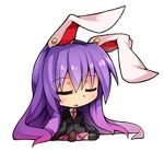  animal_ears bunny_ears chibi closed_eyes jacket ken123456 long_hair long_sleeves necktie open_clothes open_vest oversized_clothes purple_hair red_neckwear reisen_udongein_inaba shirt sitting skirt sleeping solo touhou transparent_background very_long_hair vest 