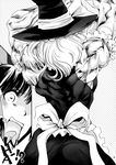  apron back bow cho_marisa comic dress frills from_behind greyscale hair_bow hair_tubes hakurei_reimu hard_translated hat highres kirisame_marisa monochrome multiple_girls muscle open_mouth puffy_sleeves shocked_eyes skin_tight touhou translated wi-z_garage witch_hat 