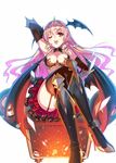  ;d bat_wings boots breasts cleavage crossed_legs demon_girl head_wings huyukaaki long_hair medium_breasts one_eye_closed open_mouth original pink_hair red_eyes sitting skirt smile solo succubus thighhighs v-shaped_eyebrows wings 