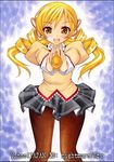  artist_name blonde_hair blush drill_hair long_hair looking_at_viewer mahou_shoujo_madoka_magica nightmare77zx open_mouth pantyhose plaid plaid_skirt school_uniform skirt solo soul_gem tomoe_mami traditional_media twin_drills twintails yellow_eyes 