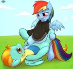  blue_fur clopper-dude cum equine female feral friendship_is_magic fur hair hi_res horse lesbian lightning_dust_(mlp) mammal multi-colored_hair my_little_pony pegasus pony pussy rainbow_dash_(mlp) rainbow_hair sex sweater tongue tribadism wings 