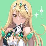  1girl amerika_juu_pan bangs bare_shoulders blonde_hair breasts chest_jewel cleavage cleavage_cutout clothing_cutout dress earrings elbow_gloves gem gloves headpiece jewelry large_breasts long_hair mythra_(xenoblade) short_dress solo swept_bangs tiara very_long_hair white_dress white_gloves xenoblade_chronicles_(series) xenoblade_chronicles_2 yellow_eyes 