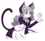  animal_ears apron cat_ears cat_tail flat_chest licking_lips maid maid_headdress monochrome original puffy_sleeves sho-n-d solo tail tongue tongue_out yarn yarn_ball 