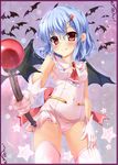  :p alternate_color_school_swimsuit bat bat_wings blue_hair blush fujieda_uzuki gloves hair_ornament looking_at_viewer magical_girl nontraditional_school_swimsuit one-piece_swimsuit pink_swimsuit red_eyes remilia_scarlet school_swimsuit short_hair smile solo swimsuit swimsuit_costume thighhighs tongue tongue_out touhou wand wings 