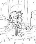  amy_rose anthro black_and_white breast_grab breasts chao duo female from_behind hair hedgehog looking_back male mammal monochrome nature nipples nude pink_hair public sega shadow_the_hedgehog sonic_(series) unknown_artist water waterfall wet 