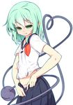  alternate_costume duplicate green_eyes green_hair highres komeiji_koishi no_hat no_headwear panties pink_panties school_uniform serafuku shamo_(koumakantv) short_hair skirt smile solo third_eye touhou underwear white_background 