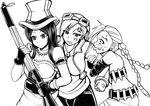  bad_id bad_pixiv_id bare_shoulders braid caitlyn_(league_of_legends) goggles greyscale gun hat jinx_(league_of_legends) league_of_legends long_hair monochrome multiple_girls oldlim short_hair twin_braids vi_(league_of_legends) weapon 