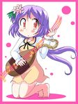  flower geetsu hair_flower hair_ornament instrument long_hair music musical_note playing_instrument purple_hair solo touhou tsukumo_benben twintails 